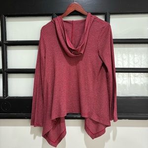 Splendid Open Cront Thermal Cardigan in Red Gray Casual Hood Pockets Large